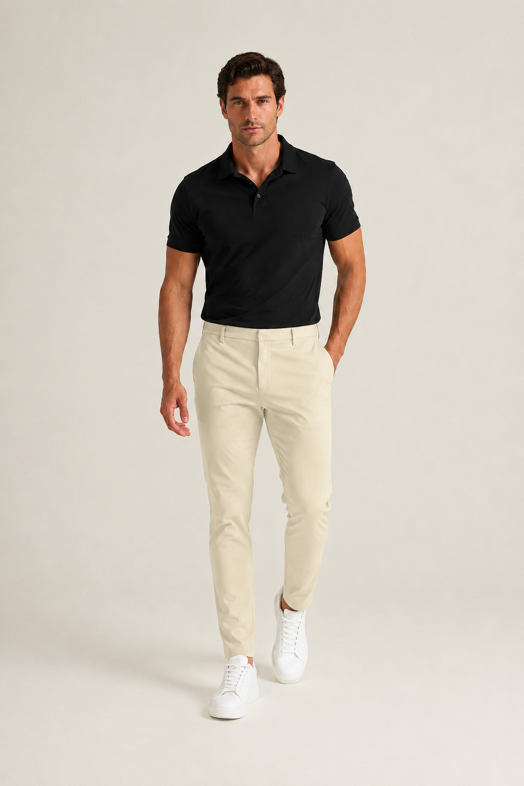 VELLINI Beige Slim Straight Cotton-Blend Trousers