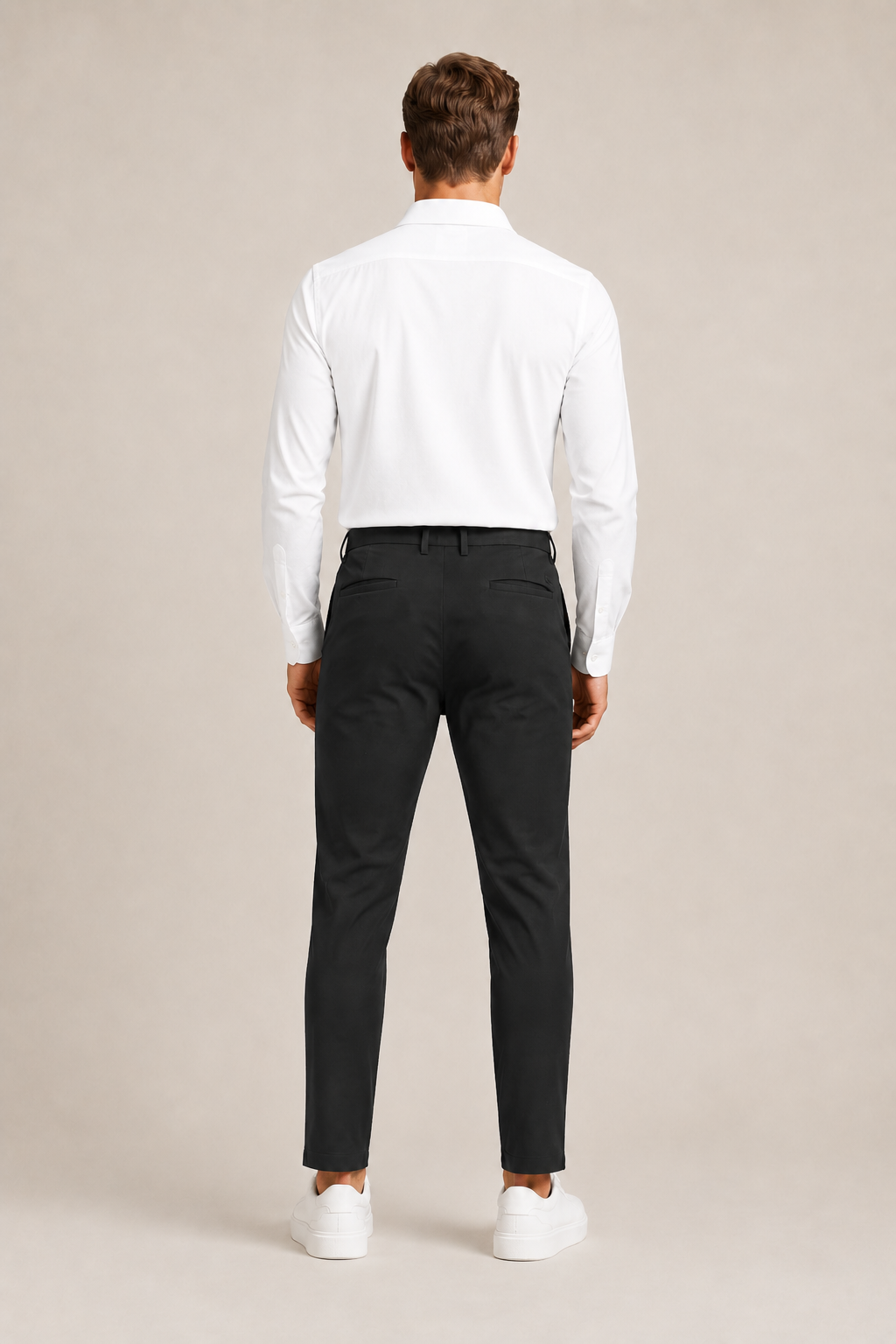 VELLINI Black Slim Straight Cotton-Blend Trousers