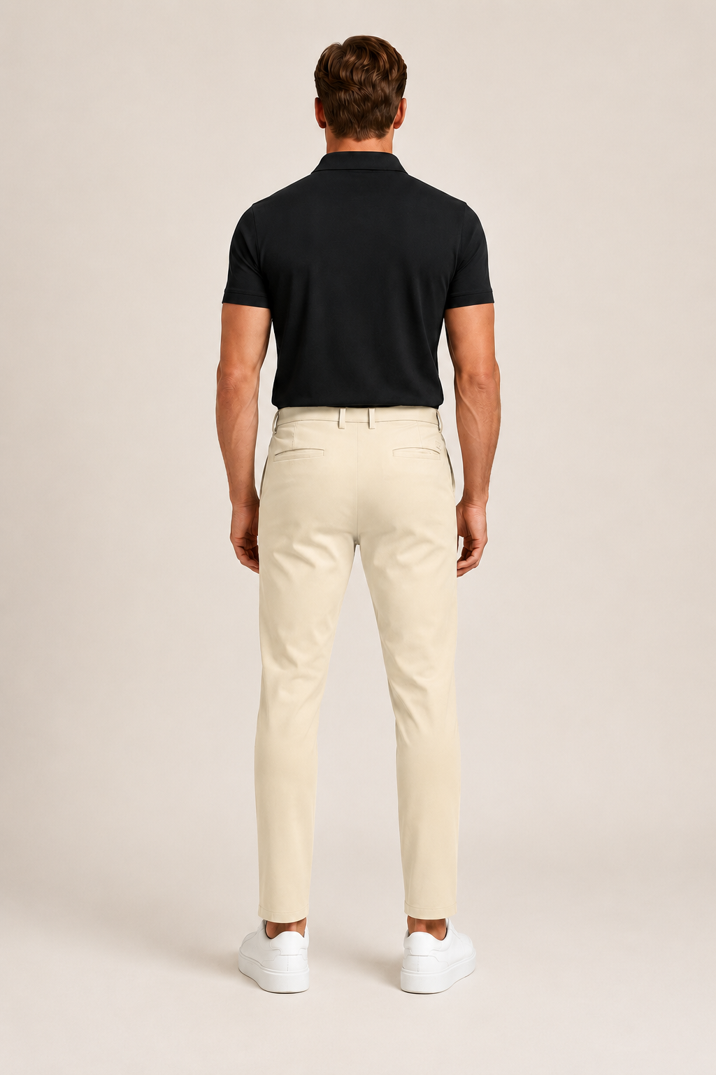 VELLINI Beige Slim Straight Cotton-Blend Trousers
