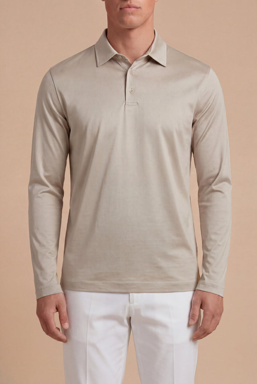 Lorenzo Long-Sleeve Polo Sand Beige