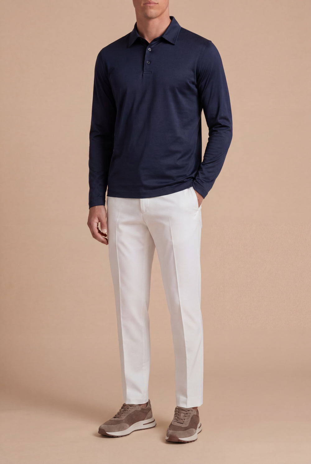 Lorenzo Long-Sleeve Mercerized Polo Deep Navy