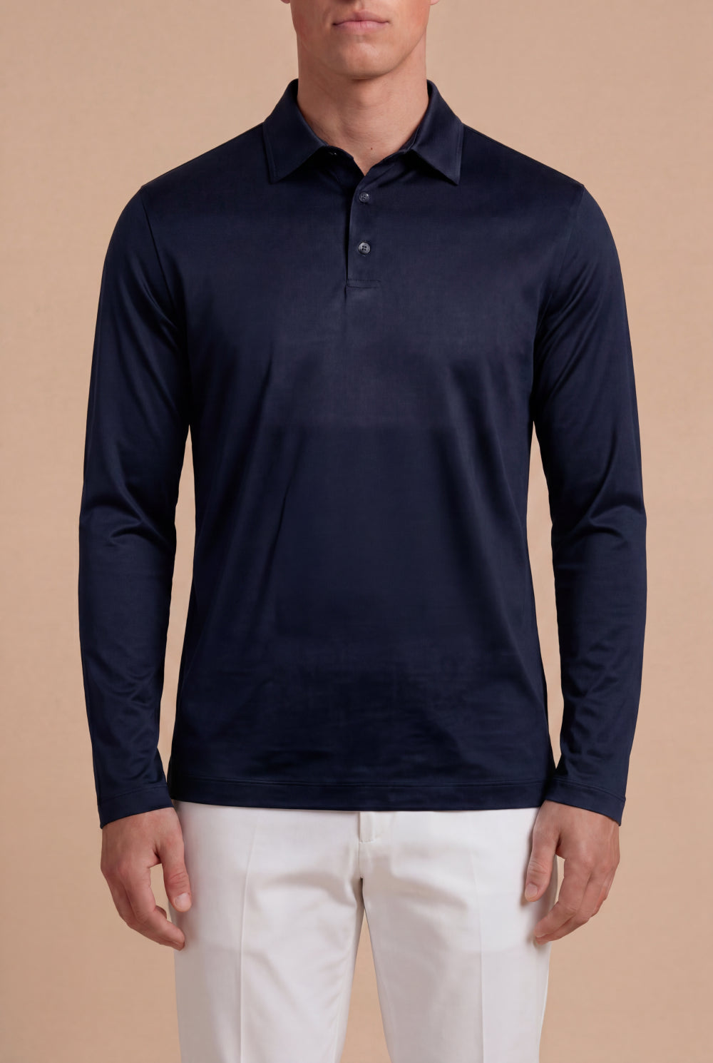 Lorenzo Long-Sleeve Mercerized Polo Deep Navy