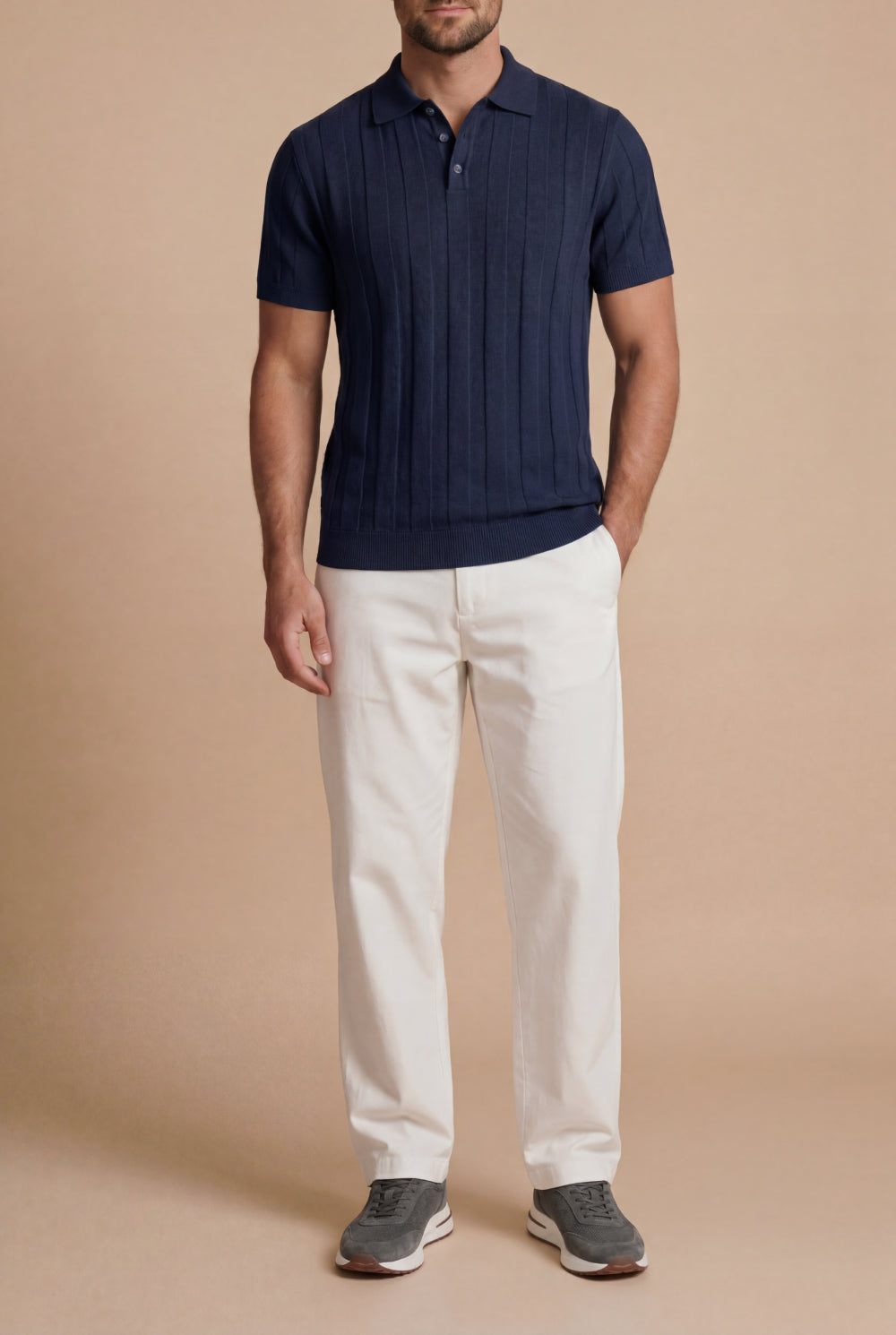 The Bellagio Ribbed Knit Polo Deep Navy