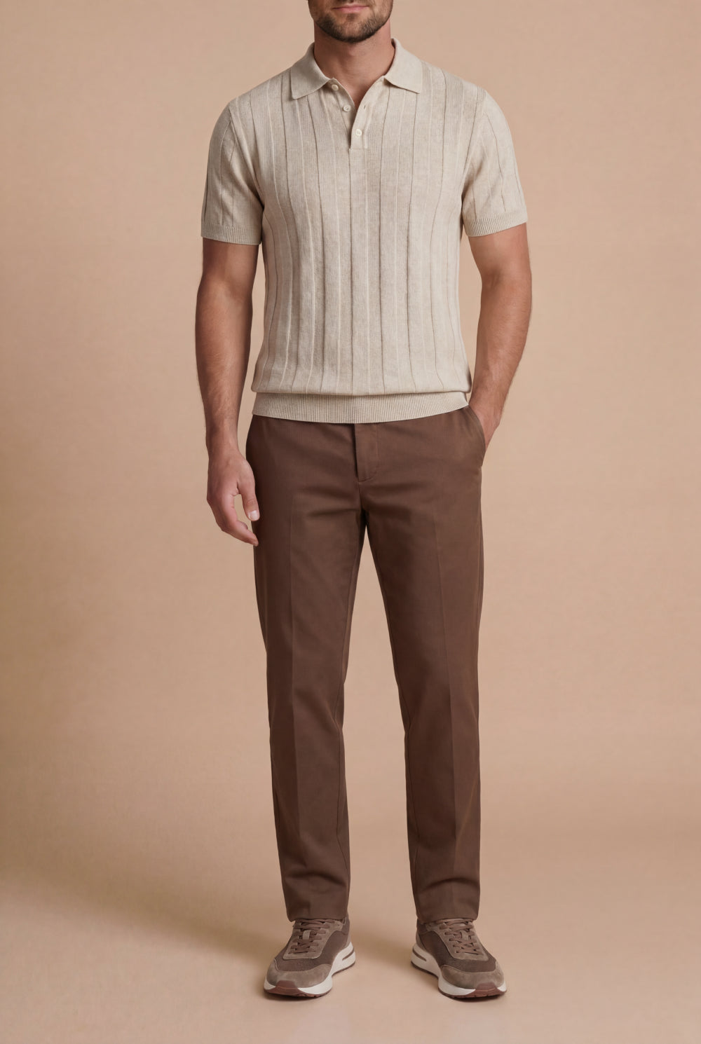 The Bellagio Ribbed Knit Polo Beige