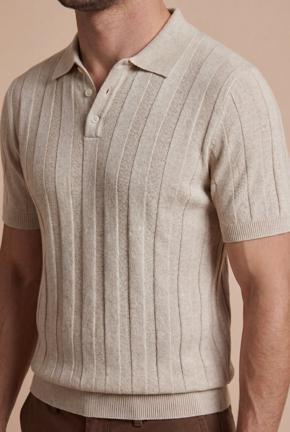 The Bellagio Ribbed Knit Polo Beige
