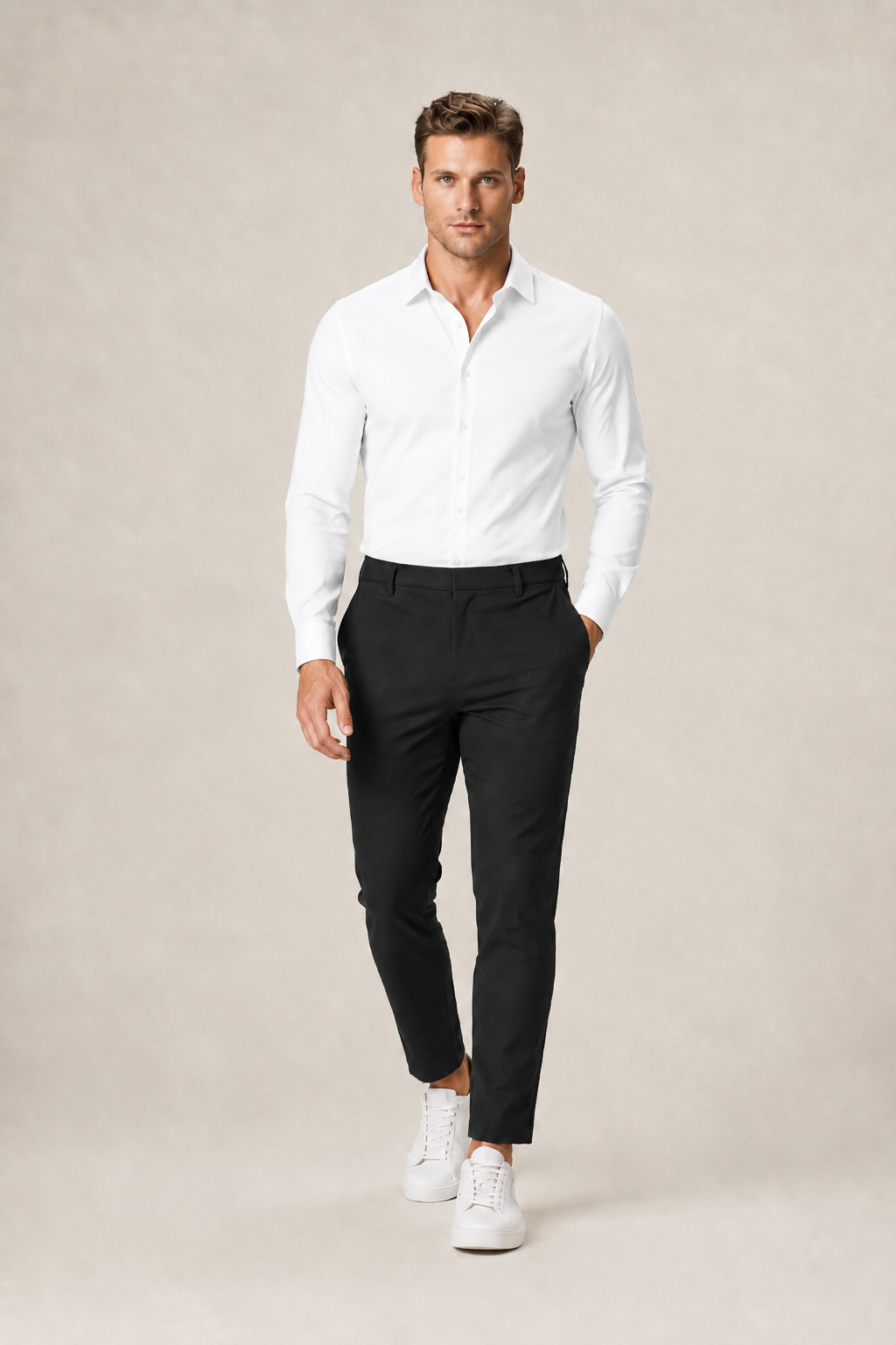 VELLINI Black Slim Straight Cotton-Blend Trousers
