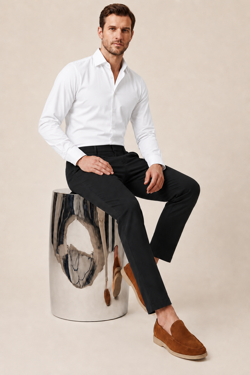 VELLINI Black Slim Straight Cotton-Blend Trousers