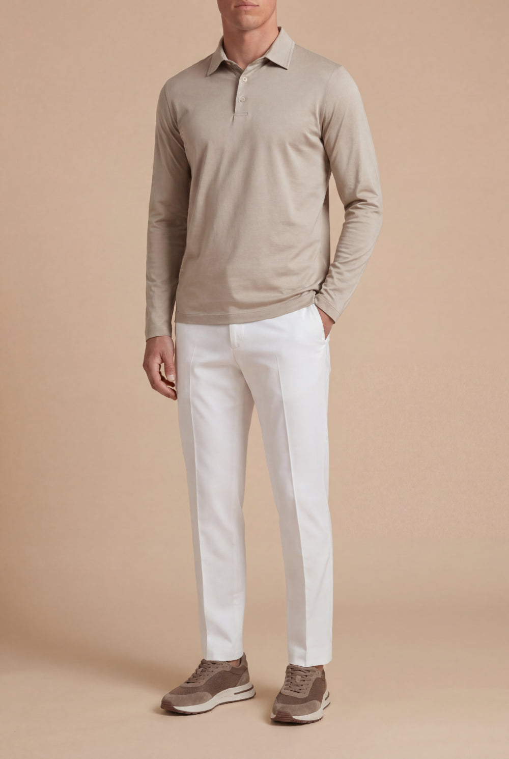 Lorenzo Long-Sleeve Polo Sand Beige