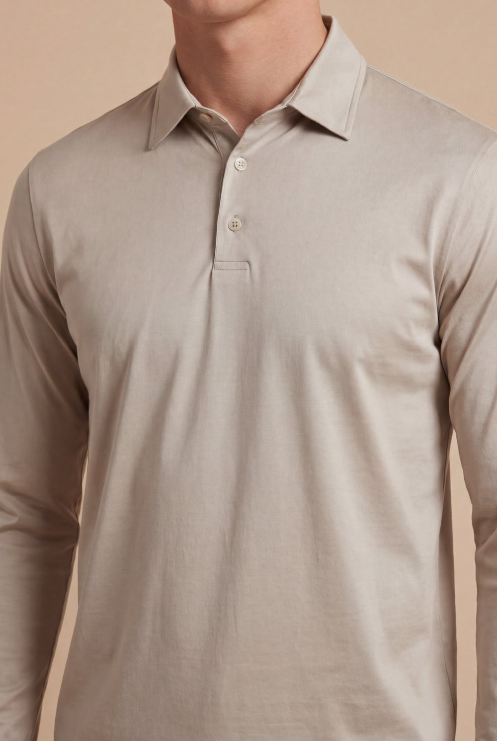 Lorenzo Long-Sleeve Polo Sand Beige