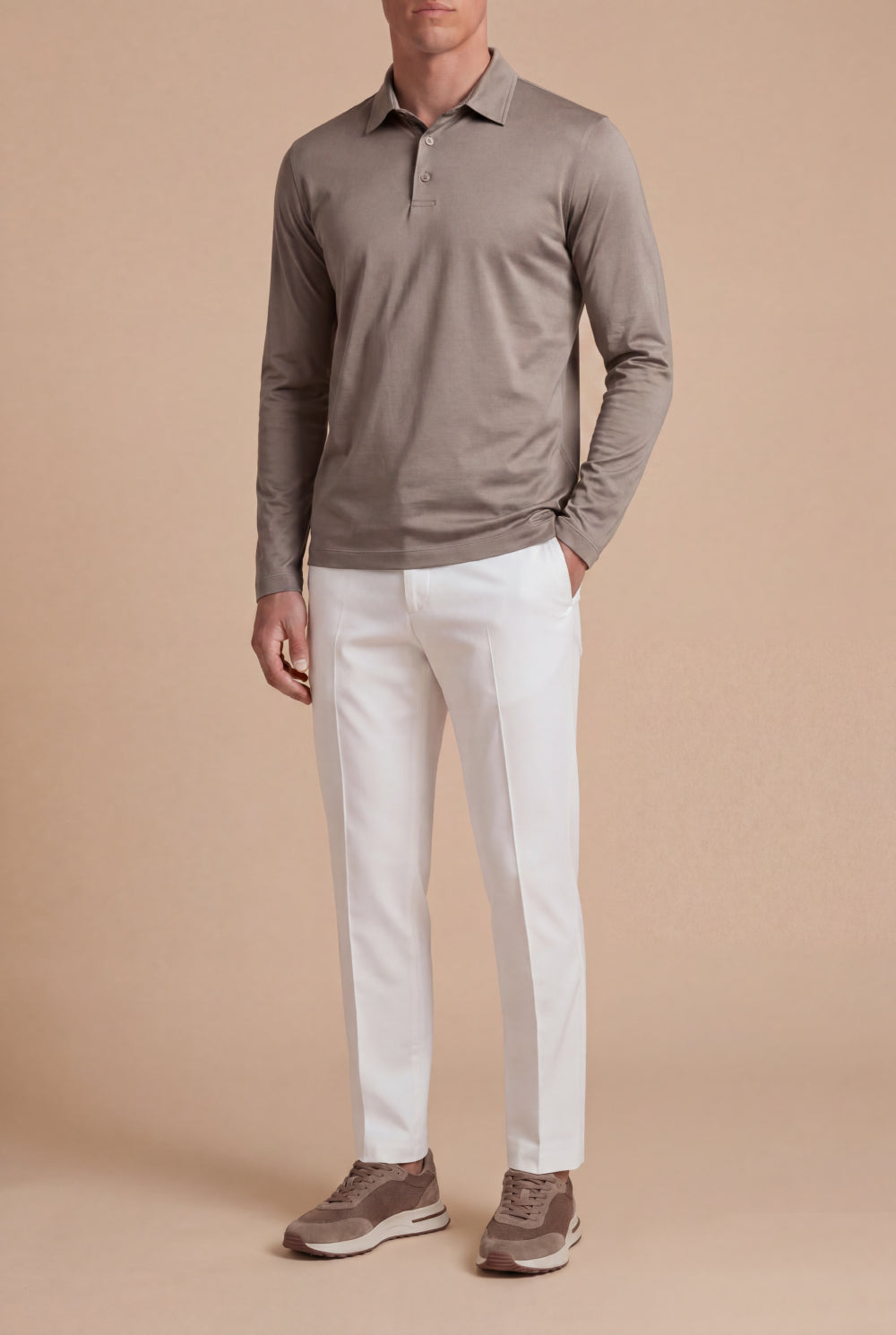 Lorenzo Long-Sleeve Mercerized Polo Brown