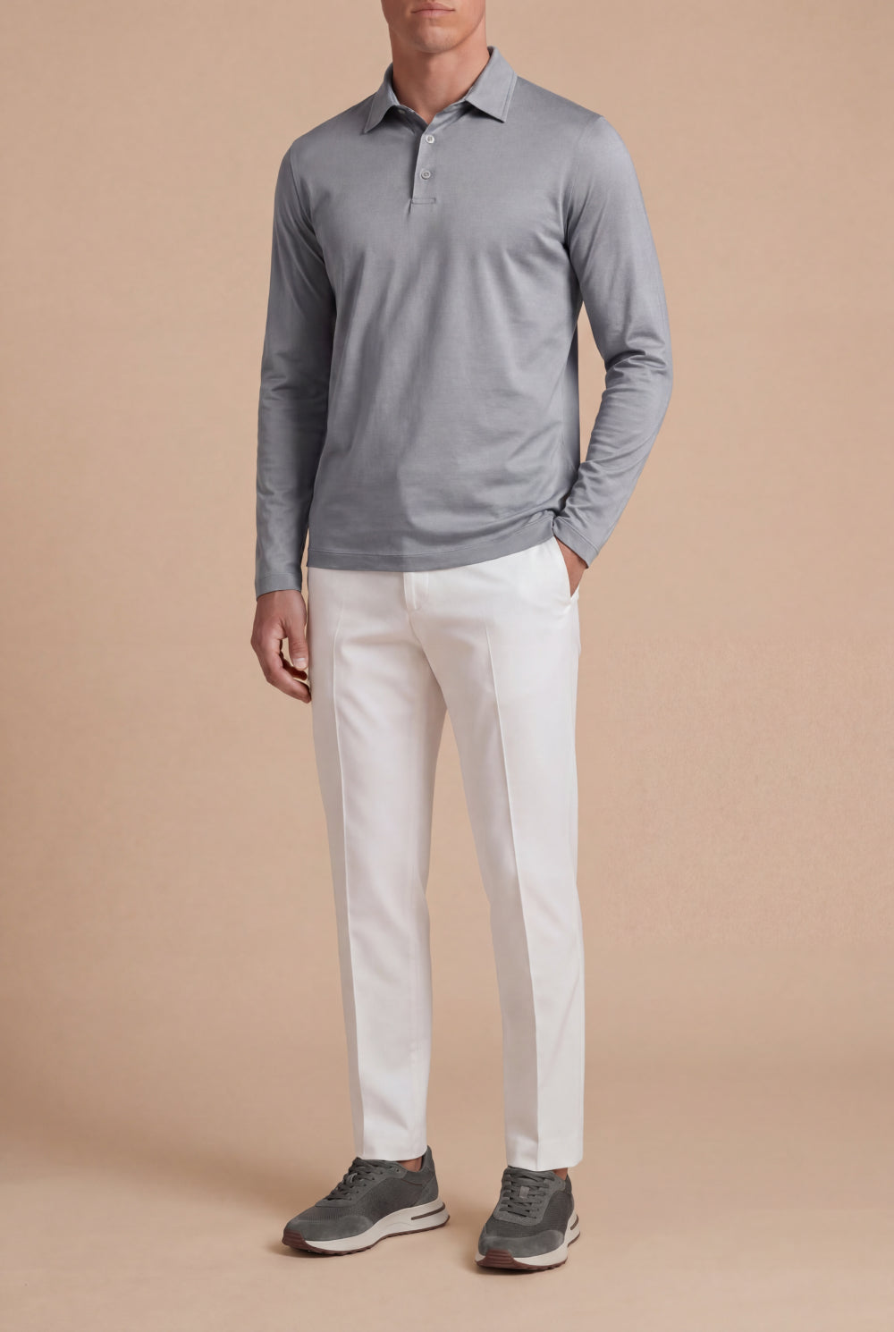 Lorenzo Long-Sleeve Mercerized Polo Argento Grey