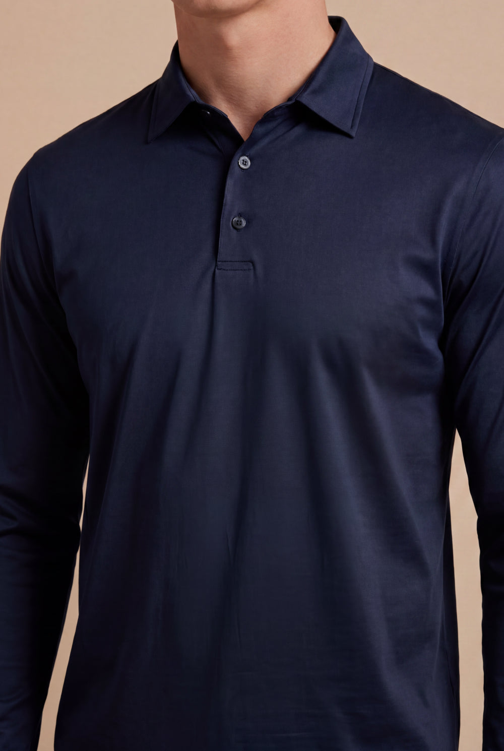Lorenzo Long-Sleeve Mercerized Polo Deep Navy