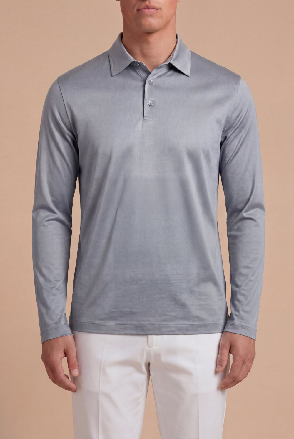 Lorenzo Long-Sleeve Mercerized Polo Argento Grey