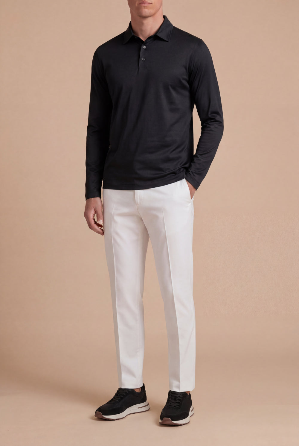 The Lorenzo Long-Sleeve Polo Black