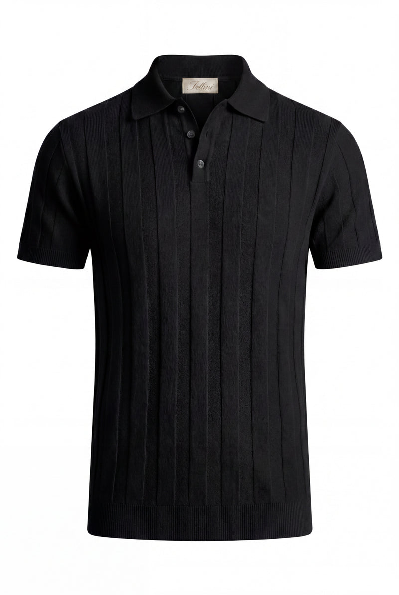 Bellagio Ribbed Knit Polo Black