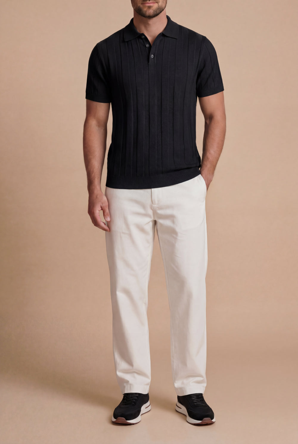 The Bellagio Ribbed Knit Polo Black