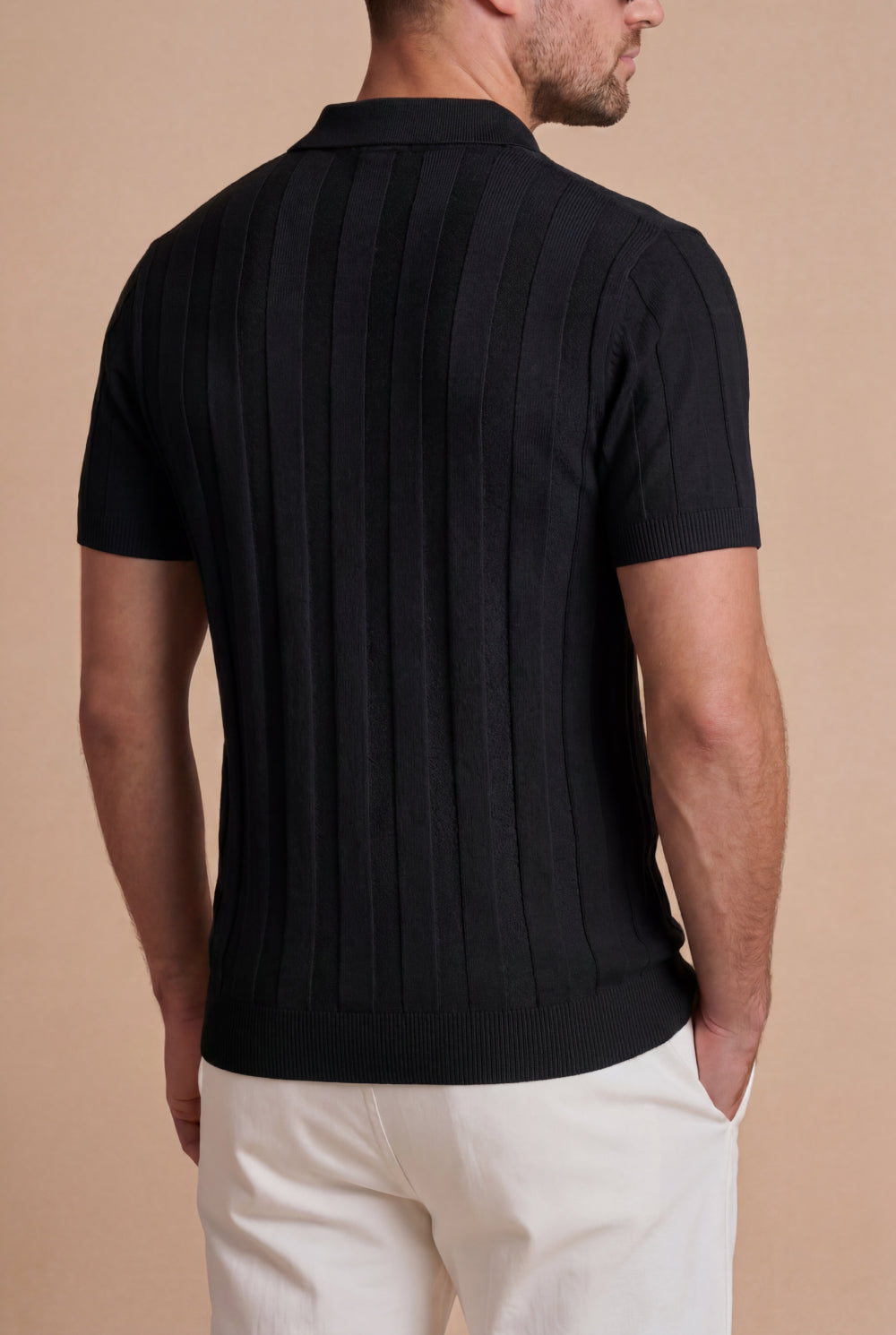 The Bellagio Ribbed Knit Polo Black