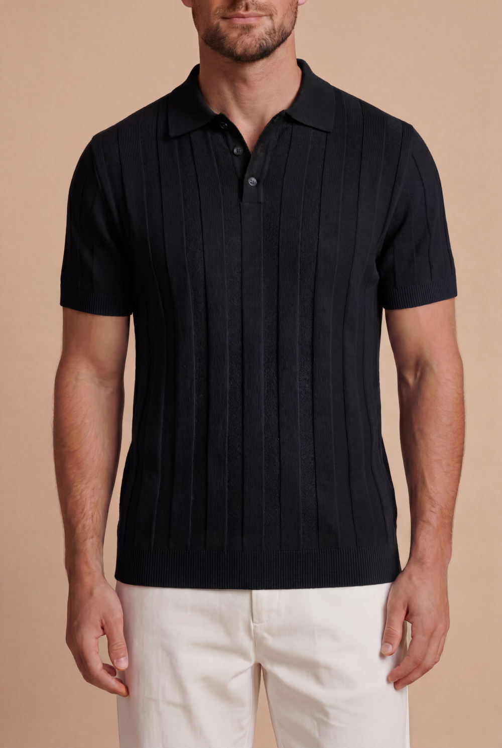 The Bellagio Ribbed Knit Polo Black