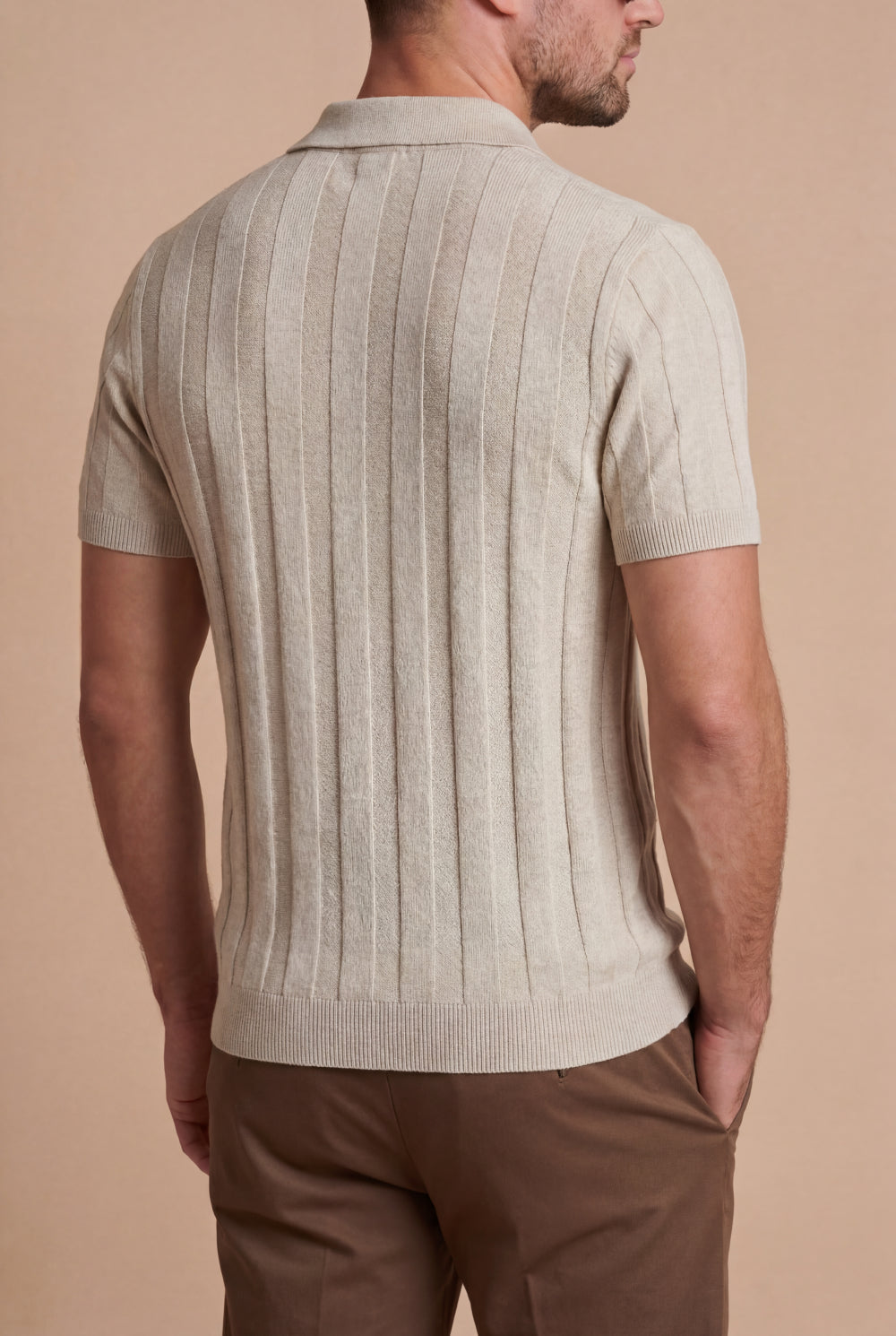 The Bellagio Ribbed Knit Polo Beige