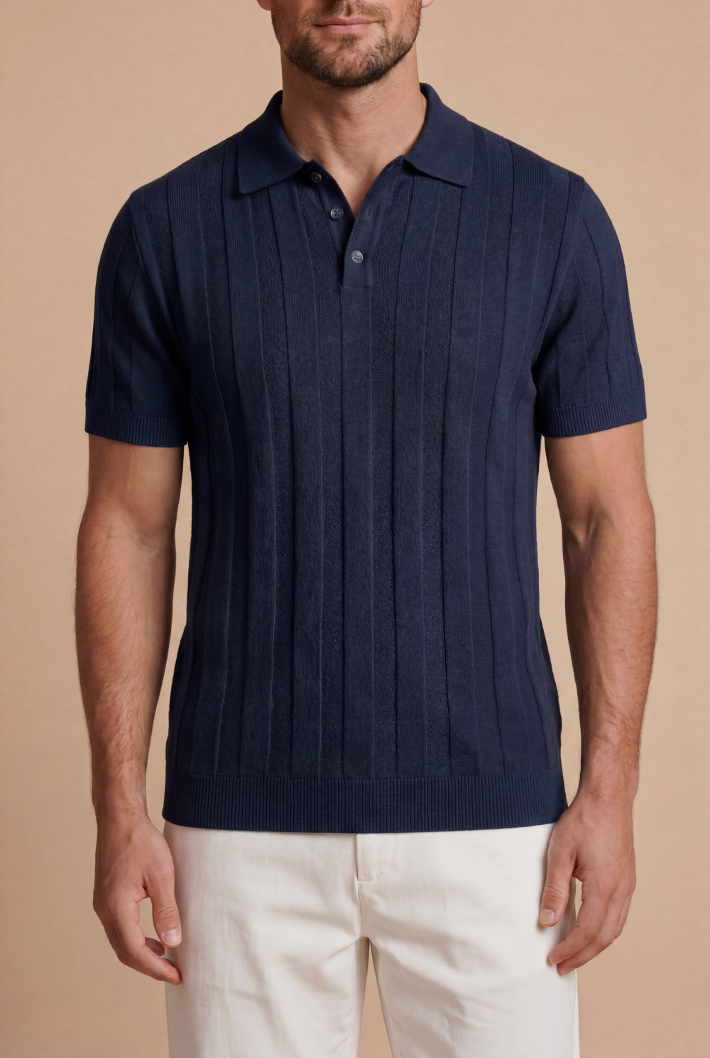 The Bellagio Ribbed Knit Polo Deep Navy