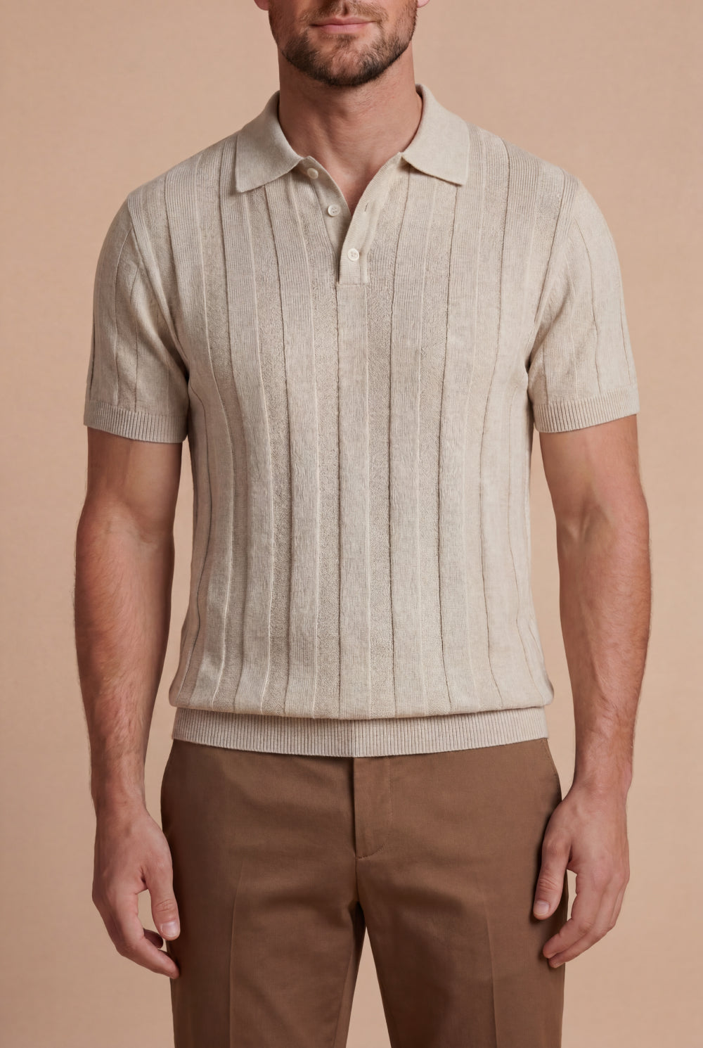 The Bellagio Ribbed Knit Polo Beige